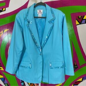 Quacker Factory, Blue Glitzy Beaded Blazer. Size 2X. In good used condition!
